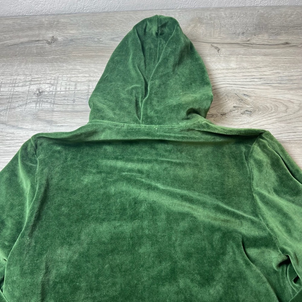 Bongo Velour Hoodie Womens XL Green Zip Up Rhinestone Y2K McBling Jacket - Picture 4 of 10